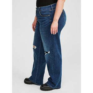 2024, venta al por mayor, pantalones vaqueros transpirables de cintura alta para mujer, pantalones holgados de pierna recta de estilo informal, pantalones rotos con bolsillo de talla grande lavados para otoño - Product Image 3