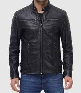 Best Sale New Arrival Vintage Style <b>Genuine</b> Leather Casual Wear Cotton <b>Nylon</b> Zipper Closure Windproof Men Leather jacket - Product Image 3