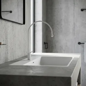 Robinet de lavabo minimaliste blanc, monotrou, à poser sur le comptoir, en acier inoxydable, sans poignée, pour lavabo - Product Image 5