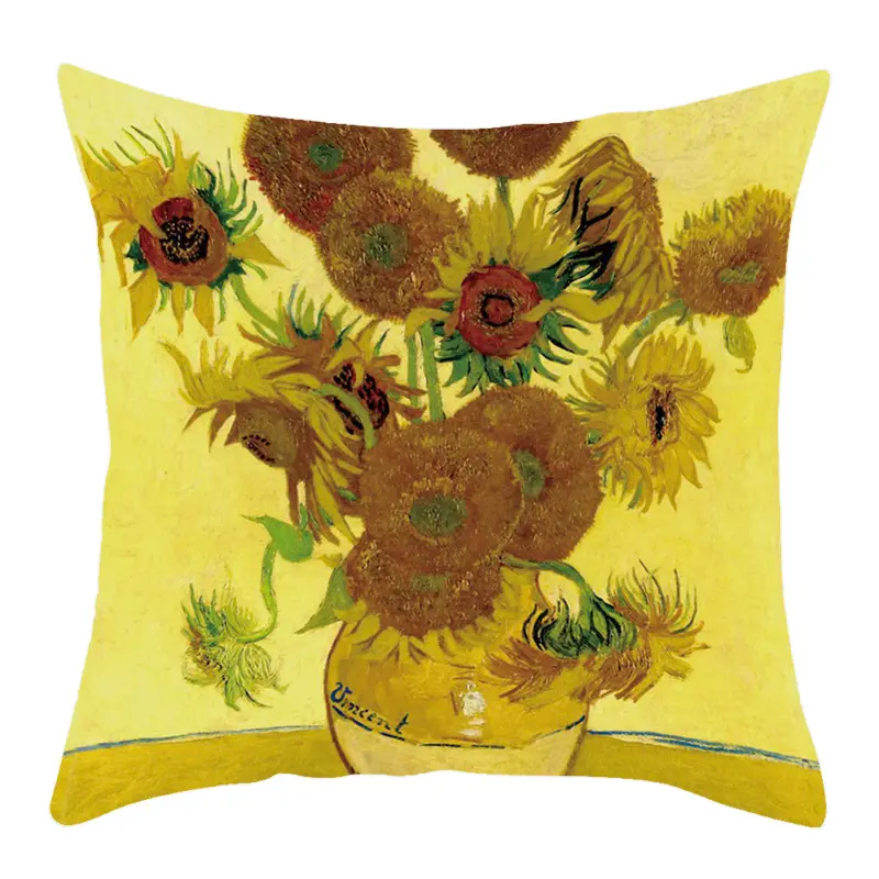 LS Wholesale Sofa Cushion Covers Van Gogh Oil Painting sunflower Square Cushion Cover Home Decorative Throw Pillow Covers