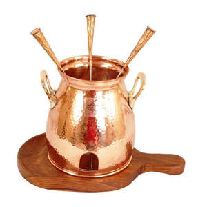 Tandoor de table en cuivre pur Indian Art Villa avec base en bois, ensemble de cuisson en métal pour l'extérieur, idéal pour le camping - Product Image 1