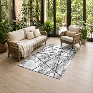 Tapis de salon antidérapant en chenille gris argenté, motif géométrique contemporain imprimé numériquement, lavable en machine - Vente en gros RUGS DEPOT LXDP-0374 - Product Image 6