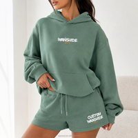 Ensemble de survêtement décontracté vintage personnalisé avec sérigraphie, deux pièces, sweat-shirt à col rond en molleton bouclette et short 100% coton