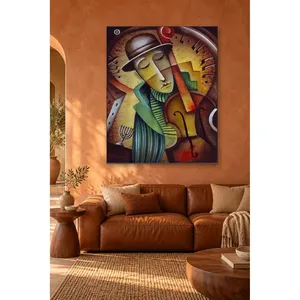 Fida Cellist avec chapeau et violoncelle rouge, impression sur toile cubiste - Product Image 1