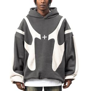 Sweat à capuche oversize en coton 100% lavé à l'acide 340 GSM, molleton épais, impression numérique, motif uni, pour homme - Product Image 3