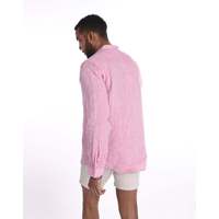 Camisa de Lino/Algodón para Hombre, Cómoda, Premium, Casual, Transpirable, Color Fucsia Sólido, con Cuello Abotonado y Manga Larga, de Imperio Shop