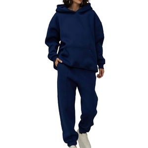 Calidad Premium 100% algodón Casual sólido mujer de gran tamaño de dos piezas a prueba de viento ligero chándal personalizado OEM - Product Image 4