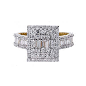 Elegante Anillo de Compromiso y Cóctel con Halo de Diamantes Cuadrados Multicapa Clásico, Chapado en Oro y Rodio Multitono, Corte Brillante Natural - Product Image 4