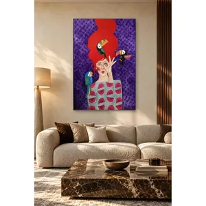 Impression sur toile de la femme aux cheveux roux Fida et des toucans - Product Image 2
