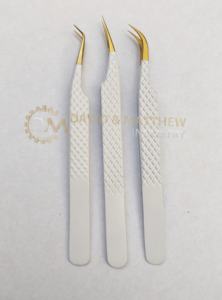 แหนบต่อขนตาสีขาวแบบมืออาชีพแหนบปลายแหลมแบบด้ามจับแข็งแรง - Product Image 3