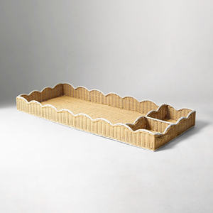 Plateau à langer en rotin naturel tissé à la main avec bord festonné, station à langer pour bébé en osier bohème pour le dessus de la commode - Product Image 1