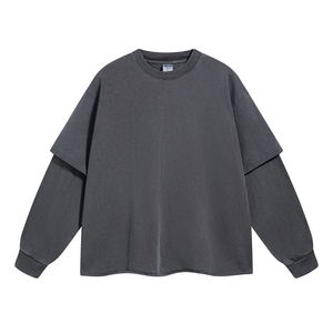 Manufacturer Streetwear Double Layer <b>Long</b> <b>Sleeve</b> Tshirt DTG Printing Logo Vintage Acid Washed <b>T</b>-<b>shirt</b> for men Oversized <b>T</b> <b>Shirt</b> - Product Image 6