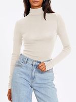 Hauts thermiques pour femmes à col roulé, manches longues, unis, décontractés, tricotés à l'ordinateur, 18GG, polyester/coton, séchage rapide, doublure en coton