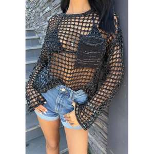 Blusa de punto calado brillante 1361 con detalle de bolsillo para ocasiones festivas - Product Image 1