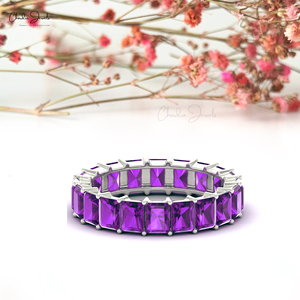 Anillo de oro sólido CERTIFICADO DE 14K para niñas, mayorista de joyas con 100% piedras preciosas de amatista natural, banda de eternidad - Product Image 4