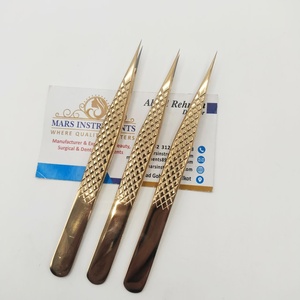 แหนบต่อขนตาแบบปลายไฟเบอร์แหนบปลายเพชรพลาสม่าสีทองแยกตรง - Product Image 4