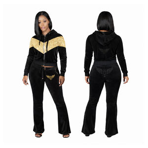 Ensemble de survêtement en velours de luxe, fabrication de deux pièces, survêtement en velours pour femmes - Product Image 1