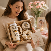 Coffret cadeau personnalisé pour la fête des mères avec gobelet, portefeuille, chouchou pour cheveux et tasse en acier inoxydable
