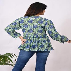 Chemise en coton à imprimé en blocs pour femmes, haut à manches longues imprimé, coupe régulière pour tenue de soirée décontractée ou de bureau - Product Image 5