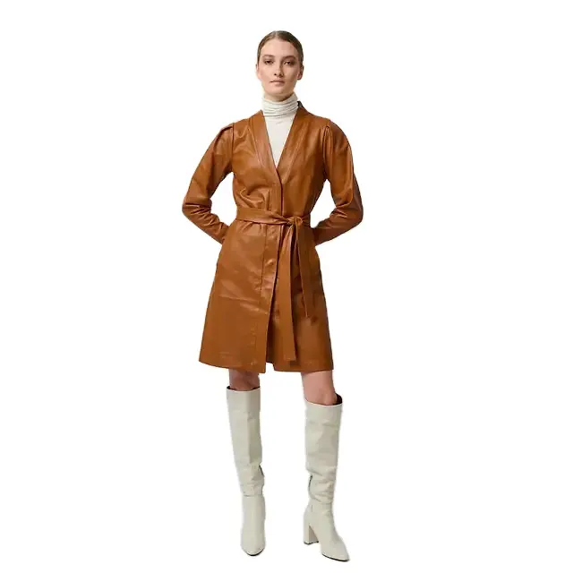 Women Long Brown Trench Coats Genuine Leather Jacket For Ladies At Good Price From Indian Supplier In wholesale