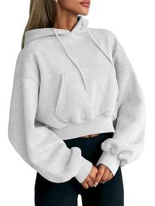Top corto informal personalizado para mujer Sudadera con capucha 100% algodón transpirable Streetwear para invierno - Product Image 5