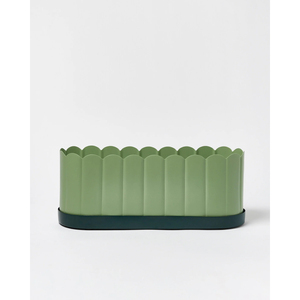 Jardinera Metálica Verde Vieira de Alta Calidad, Rectangular Larga, Decorativa, con Orificio de Drenaje, Acabado Verde Mate - Product Image 1