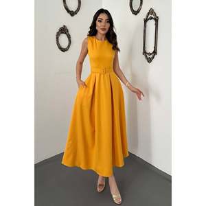 Robe évasée à col halter couleur moutarde - Moutarde - Product Image 1