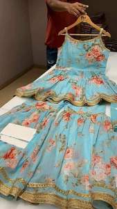 Fox Georgette Silk Sharara Set para mujer-Ropa de fiesta Totalmente cosida Listo Impresionante temporada de bodas Diseño étnico moderno - Product Image 5