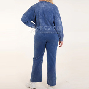 2025 New Arrival Winter Women Acid Wash Hooded Solid 100% Cotton <b>Tracksuits</b> 2 Piece Set High Fashion Matching - Product Image 2