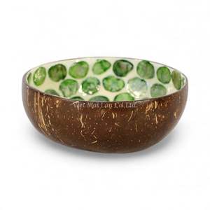 Bol en noix de coco laqué nacre, fait à la main, incrustation naturelle de coquillages, durable, écologique, bol décoratif - Product Image 1