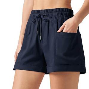 Women's Bermuda Shorts Casual Summer Breathable Quick Dry 100% Cotton Elastic Mid Waist <b>Drawstring</b> Comfy Pull-On Lightweight - Product Image 2