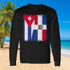 T-shirt à manches longues avec demi-drapeau Cuba République Dominicaine, T-shirt promotionnel cubain dominicain - Product Image 3
