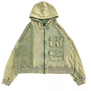 Nouveaux vêtements Acid Wash ZipperHoodies Respirant Coton Mélangé Basiques avec Réglable Nouvelle Arrivée Crochet Armure pour L'hiver 2026 - Product Image 1