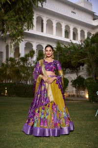 Nuevo Lehenga Choli Exclusivo Estampado (Kalamkari) con Borde de Tejido Zari, Vestido de Novia de Tela de Red para Bodas y Fiestas, Formal, de Secado Rápido, para Todas las Estaciones - Product Image 2