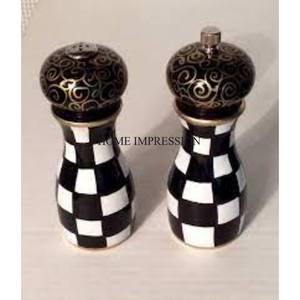 Suministro directo de fábrica, bloques de tablero de ajedrez de Color blanco y negro, juego de sal y pimienta de Metal resistente con acabado esmaltado de diseñador - Product Image 1