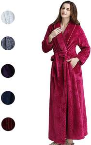 High Quality Women's Oversize Coral Fleece Robe 100% <b>Cotton</b> Bathrobe Custom Embroidery Sleepwear Dressing Gown Waffle <b>Fabric</b> - Product Image 6