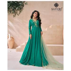 Último diseñador tradicional étnico Anarkali vestido Fab Zone Faux Georgette bordado secuencia trabajo estilo paquistaní Saree fiestas - Product Image 2