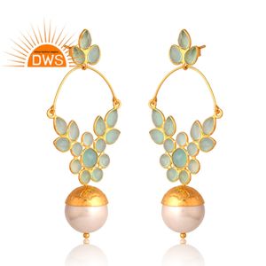 Nouveau design de boucles d'oreilles en argent sterling plaqué or 18 carats avec pierres précieuses et perles aqua naturelles bijoux personnalisés pour femmes - Product Image 3