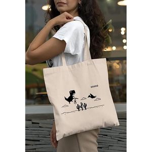 Sacs fourre-tout en toile de coton avec impression de logo noir, motif T-Rex Dino cool, sacs fourre-tout écologiques, sacs de courses durables - Product Image 3