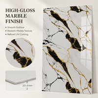 Panneau mural en PVC brillant effet marbre UV noir, blanc et or MORLENX pour revêtement mural de luxe pour villa et hôtel