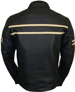 Veste en cuir vintage de haute qualité pour hommes, col montant, logo sur le devant, tissu respirant en polyester/nylon écologique - Product Image 2