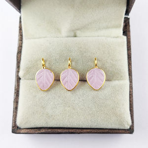 Colgante de bisel de hoja de Calcedonia Rosa 10x8mm piedra preciosa tallada 18K oro Vermeil rodio plateado 925 plata esterlina bisel conjunto encanto - Product Image 2