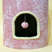 Arbre à chat à 2 niveaux Pink Elephant, maisonnette pour chat en peluche douce avec boule à clochette suspendue, mobilier d'intérieur pour chatons et petits chats