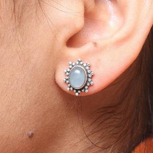 Estilo bohemio 925 plata esterlina aguamarina piedras preciosas Stud pendientes joyería hecha a mano pendientes de plata joyería para mujer regalo de boda - Product Image 4