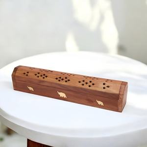 Quemador de Incienso Religioso de Madera con Incrustaciones de Elefante, Tapa con Ventilación Tallada para un Flujo de Humo Suave, Ecológico, Duradero, para Uso Diario con Agarbatti - Product Image 6