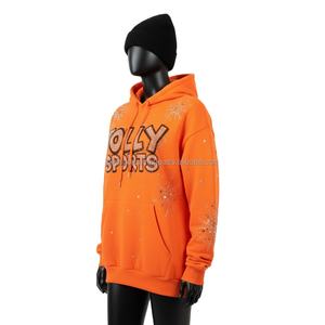 Premium 340 GSM femmes polaire à capuche Orange strass Chenille broderie Logo personnalisé pull sweat femmes bases sweats à capuche - Product Image 4