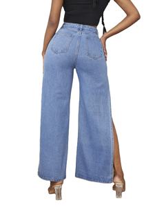 Pantalon en jean à coupe longue sur le côté pour femme, Logo personnalisé, meilleure qualité, couleur vive, chaud, Sexy, tenue décontractée, vente en gros - Product Image 2