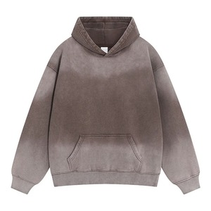 เสื้อมีฮู้ดผ้าฝ้ายฟอกสีไล่ระดับสี2025โอเวอร์ไซซ์เสื้อมีฮู้ดแบบสวมหัวสีล้วนทรงโอเวอร์ไซส์ - Product Image 6