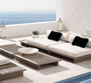 Ensemble d'extérieur moderne de canapés modulaires luxueux avec rembourrage durable et accents en bois de teck pour la détente sur la terrasse ou au bord de la piscine - Product Image 6