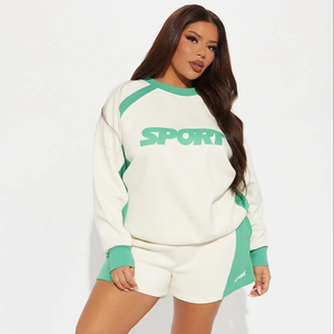 Personnalisé de haute qualité vierge 100% coton polaire côtelé col rond couleur bloc rayé Varsity femmes surdimensionné sweat-shirt à col rond - Product Image 1